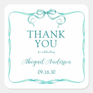 Sticker Carré Aquarelle Aqua Ribbon Baby Sprinkle Merci