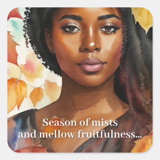 Sticker Carré Aquarelle Automne Black Woman Art Keem Poem (Devant)