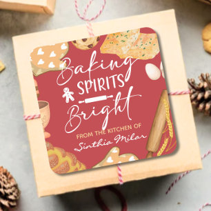 Sticker Carré Aquarelle Baking Spiritueux Bright Holiday Baking