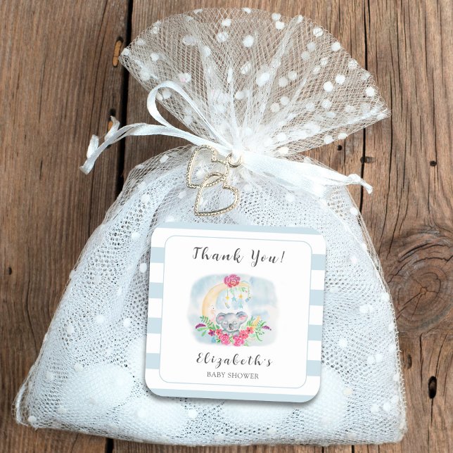 Sticker Carré Aquarelle Bébé Koala Avec Invitation Lune (Créateur téléchargé)