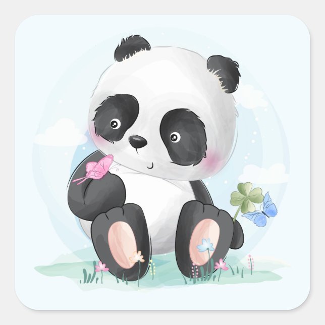 Sticker Carré Aquarelle bébé Panda Ours (Devant)