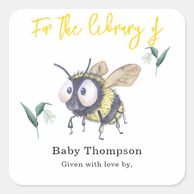 Sticker Carré Aquarelle Bee - pour la bibliothèque de (Devant)