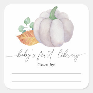 Sticker Carré Aquarelle blanche citrouille - Baby shower