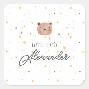 Sticker Carré Aquarelle blanche et Brown Baby shower mignon