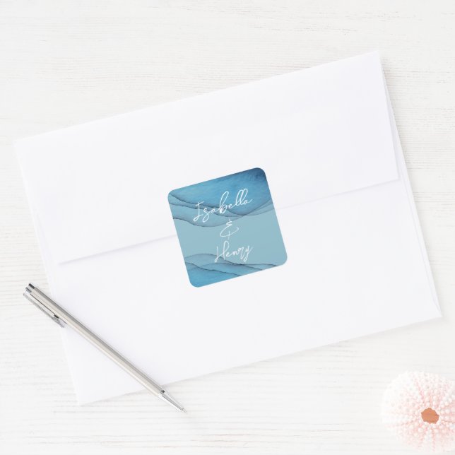 Sticker Carré Aquarelle bleu marine aquamarine (Enveloppe)
