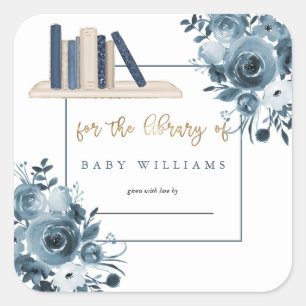 Sticker Carré Aquarelle bleue Floral Boy Baby shower Plaque de r