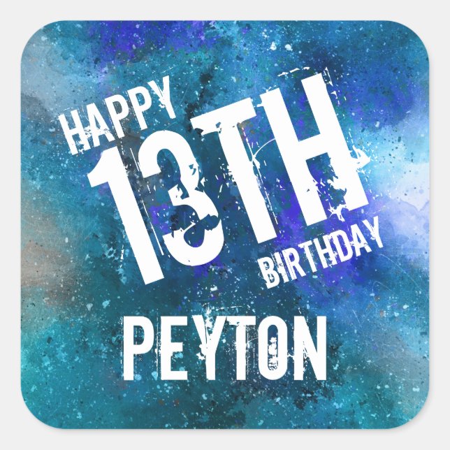 Sticker Carré Aquarelle bleue Galaxy Aqua Anniversaire personnal (Devant)