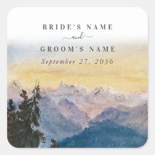 Sticker Carré Aquarelle Blue Mountains Pine Mariage