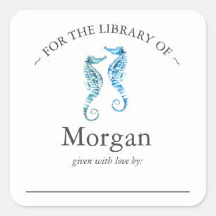 Sticker Carré Aquarelle Blue Seahors Boite