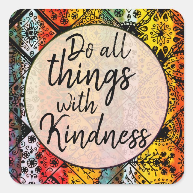 Sticker Carré Aquarelle bohème Kindness Citation inspirante (Devant)