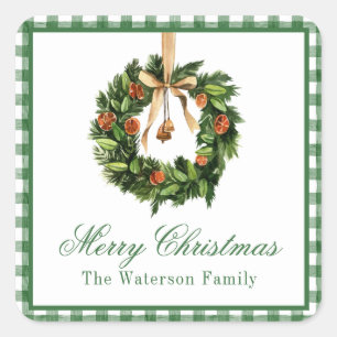 Sticker Carré Aquarelle Boho Orange Slice Wreath Noël
