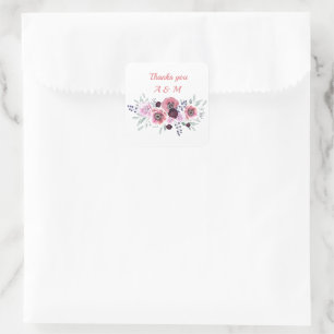 Sticker Carré Aquarelle bordeaux fleurs roses