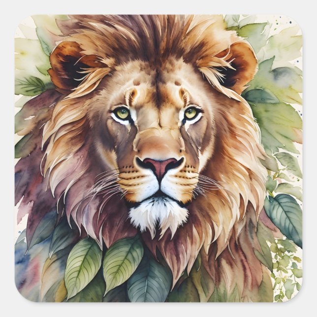 Sticker Carré Aquarelle botanique de Lion (Devant)
