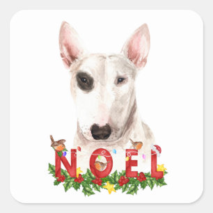 Sticker Carré Aquarelle Bull Terrier Noel Noël