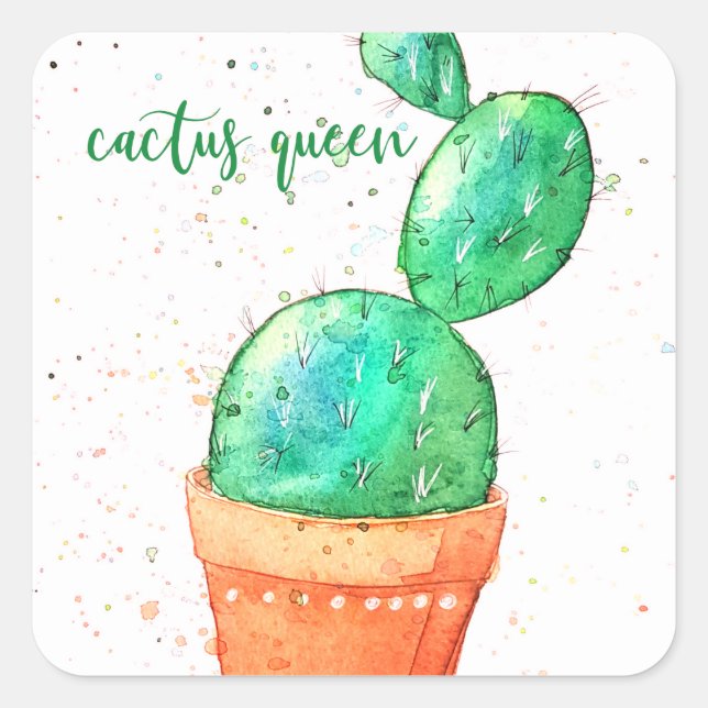 Sticker Carré Aquarelle Cactus Queen (Devant)
