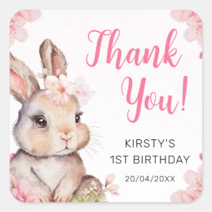 Sticker Carré Aquarelle Cerise Fleurs Rabbit Anniversaire