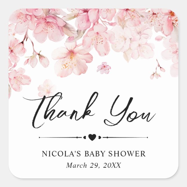 Sticker Carré Aquarelle Cerisier Fleur Baby shower de couronne (Devant)