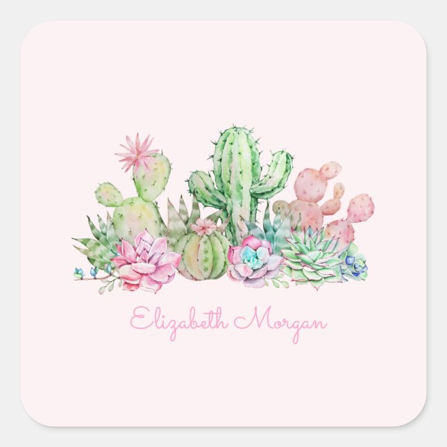 Sticker Carré Aquarelle Chic Succulents (Devant)