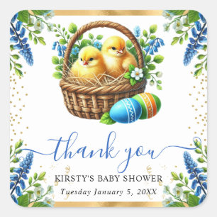 Sticker Carré Aquarelle Chicks Baby shower Fleurs de printemps
