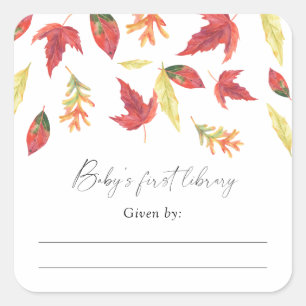 Sticker Carré Aquarelle chute feuille - plaque de Baby shower