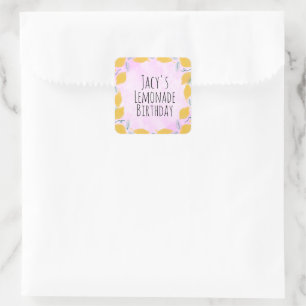 Sticker Carré Aquarelle Citron Anniversaire Rose Jaune Bordure A