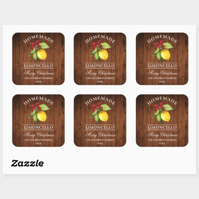 Sticker Carré Aquarelle Citron Limoncello Bois Imprimer Noël (Feuille)