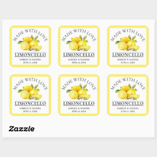 Sticker Carré Aquarelle Citrons Amour Mariage Limoncello Jaune