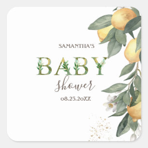 Sticker Carré Aquarelle Citrons Baby shower vert
