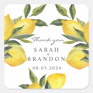 Sticker Carré Aquarelle Citrus Lemon Mariage d'été