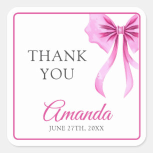 Sticker Carré Aquarelle Coquette Rose Bow Sweet 16 Anniversaire