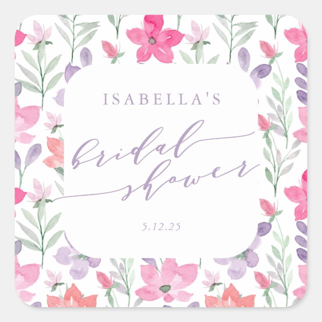 Sticker Carré Aquarelle couleur violet rose personnalisée Fête d (Devant)