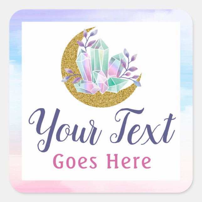 Sticker Carré Aquarelle Crystals & Gold Crescent Moon Boutique (Devant)