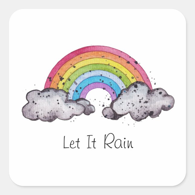 Sticker Carré Aquarelle Cute Arc-En-Ciel Et Nuages (Devant)