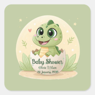 Sticker Carré Aquarelle Cute Dinosaur Baby shower Garçon de verd