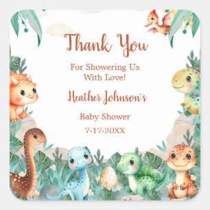 Sticker Carré Aquarelle Cute Dinosaur Boy Baby shower