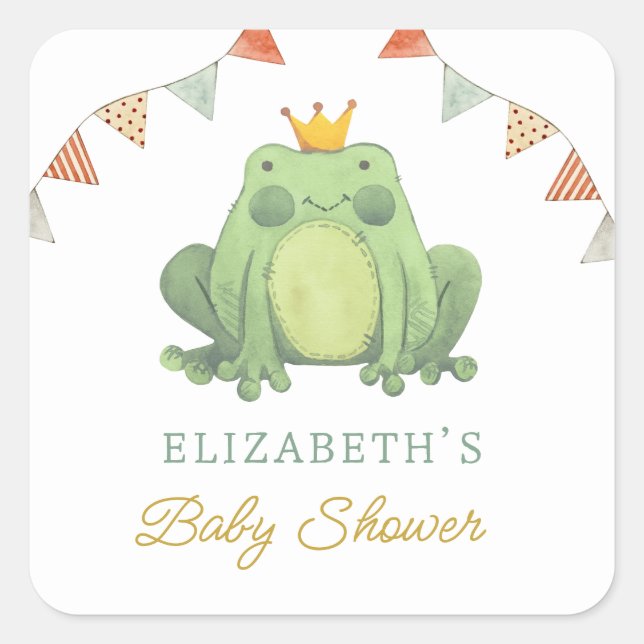 Sticker Carré Aquarelle Cute Frog Baby shower (Devant)