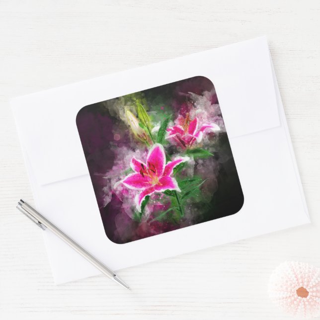 Sticker Carré Aquarelle de fleur de Stargazer Lily - bb 02 (Enveloppe)