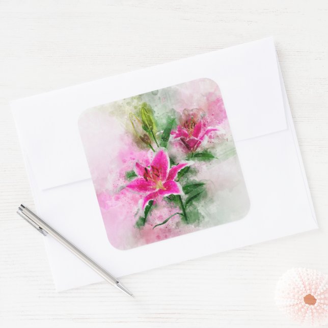Sticker Carré Aquarelle de fleur de Stargazer Lily - wb 02 (Enveloppe)