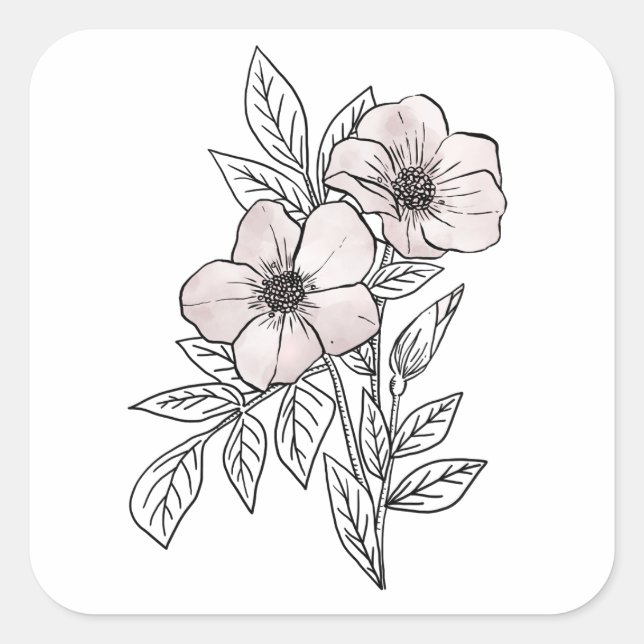 Sticker Carré Aquarelle de fleurs art, élément esthétique (Devant)
