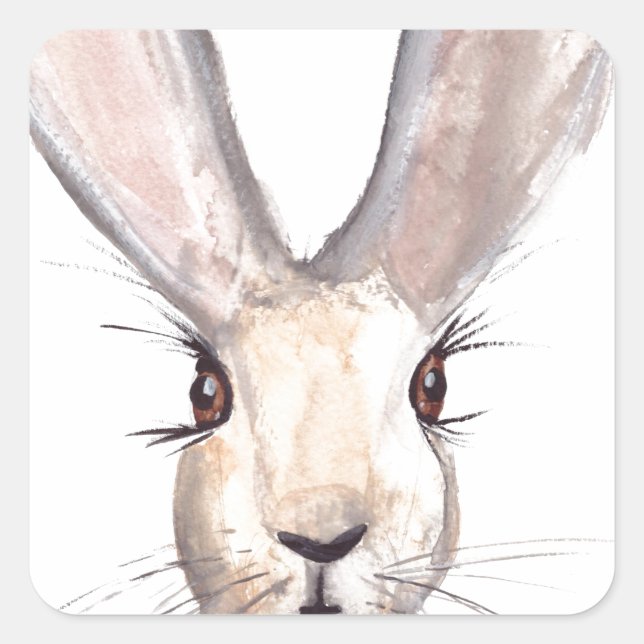 Sticker Carré Aquarelle de lièvre lapin mignon baby shower pépin (Devant)