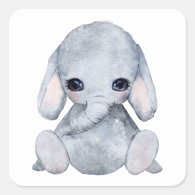 Sticker Carré Aquarelle de nom d'éléphant personnalisé (Devant)