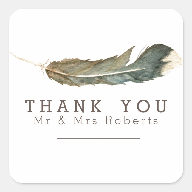 Sticker Carré Aquarelle de plumes | MERCI (Devant)