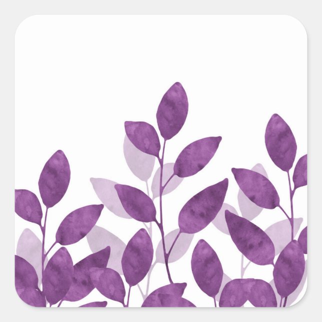 Sticker Carré Aquarelle de prune Feuilles (Devant)