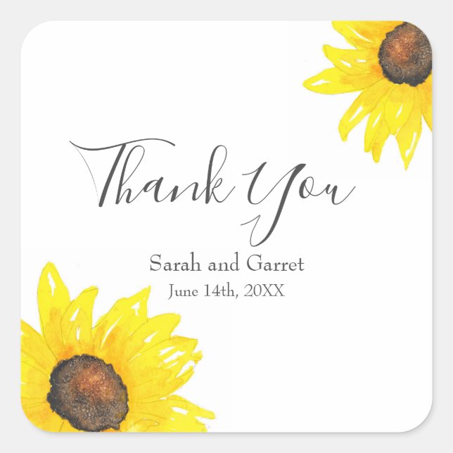 Sticker Carré Aquarelle de tournesol (Devant)