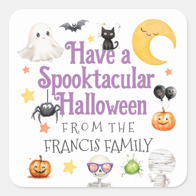 Sticker Carré Aquarelle d'Halloween Cute Spooktaculaire (Devant)