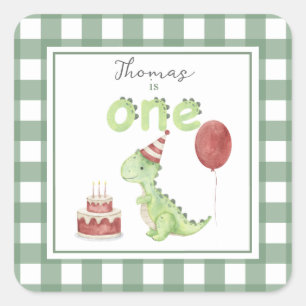 Sticker Carré Aquarelle Dinosaur 1er anniversaire