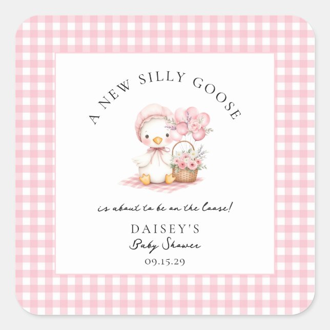 Sticker Carré Aquarelle d'oie soie Baby shower fille (Devant)