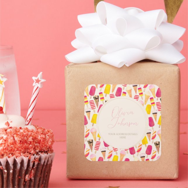 Sticker Carré Aquarelle douce été crème glacée (Fête)