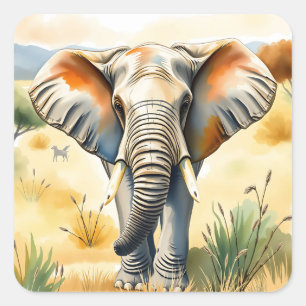 Sticker Carré Aquarelle d'un éléphant