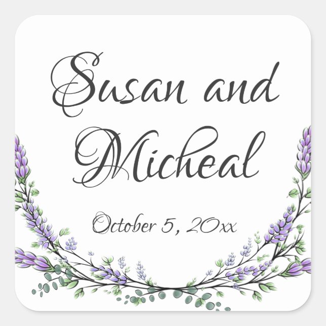 Sticker Carré Aquarelle élégante Lavender Eucalyptus botanique (Devant)